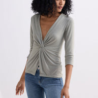 Reistor Twist Front Knit Shirt in Light Olive