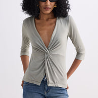 Reistor Twist Front Knit Shirt in Light Olive