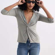 Reistor Twist Front Knit Shirt in Light Olive