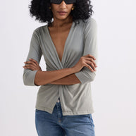 Reistor Twist Front Knit Shirt in Light Olive