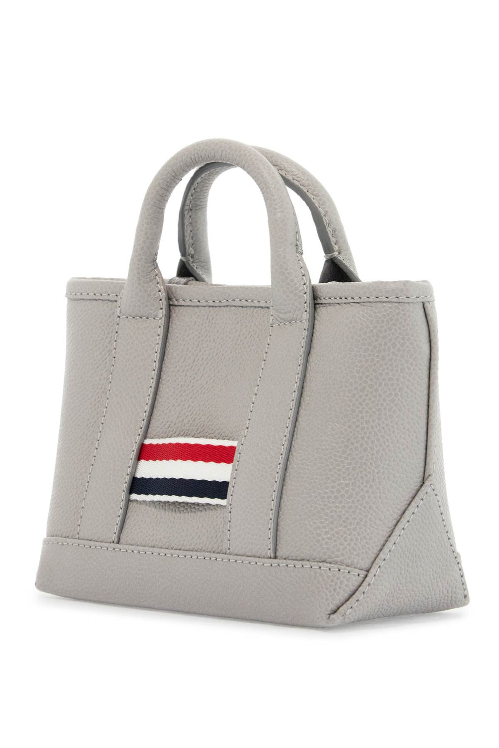 Thom Browne Light Gray Leather Micro Tool Tote Bag With Tricolor Stripes