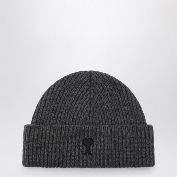Ami Paris Ami De Coeur Grey Wool Beanie