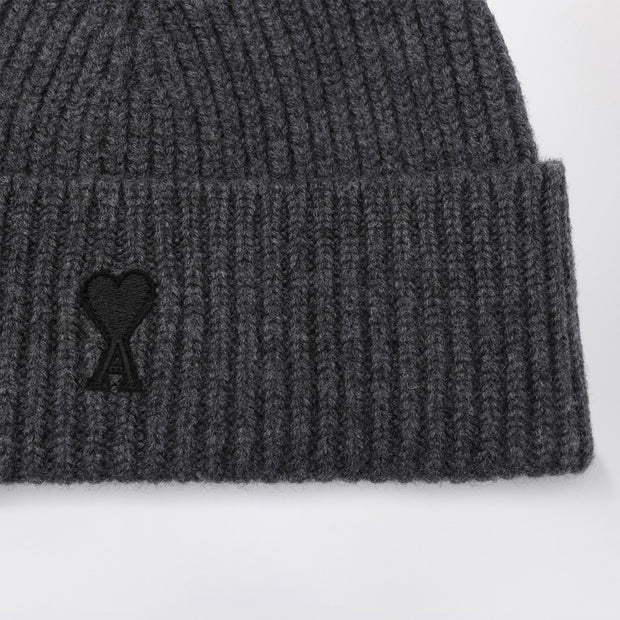 Ami Paris Ami De Coeur Grey Wool Beanie