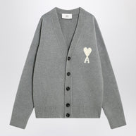 Ami Paris Light Gray Wool Cardigan Ami De Coeur