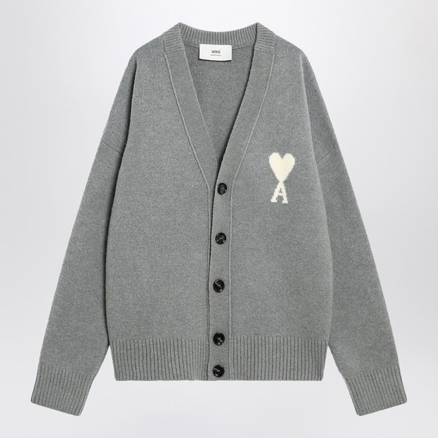 Ami Paris Light Gray Wool Cardigan Ami De Coeur