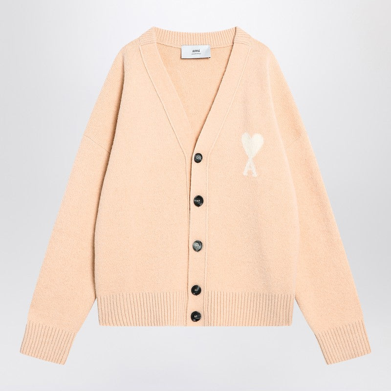 Ami Paris Light Beige Wool Cardigan Ami De Coeur
