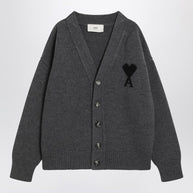 Ami Paris Ami De Coeur Heather Grey Wool Cardigan