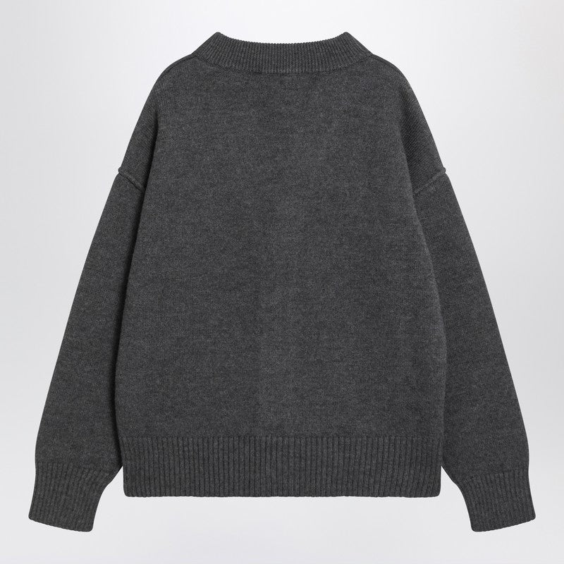 Ami Paris Ami De Coeur Heather Grey Wool Cardigan