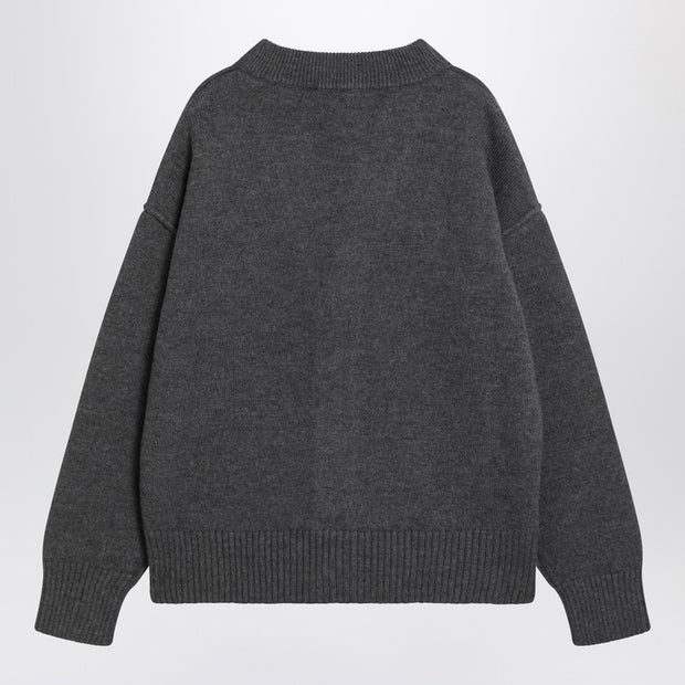Ami Paris Ami De Coeur Heather Grey Wool Cardigan