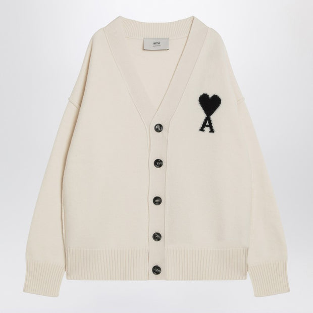 Ami Paris Ami De Coeur White Wool Cardigan