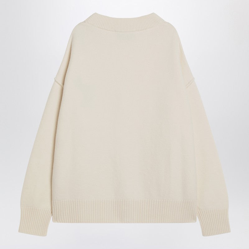 Ami Paris Ami De Coeur White Wool Cardigan