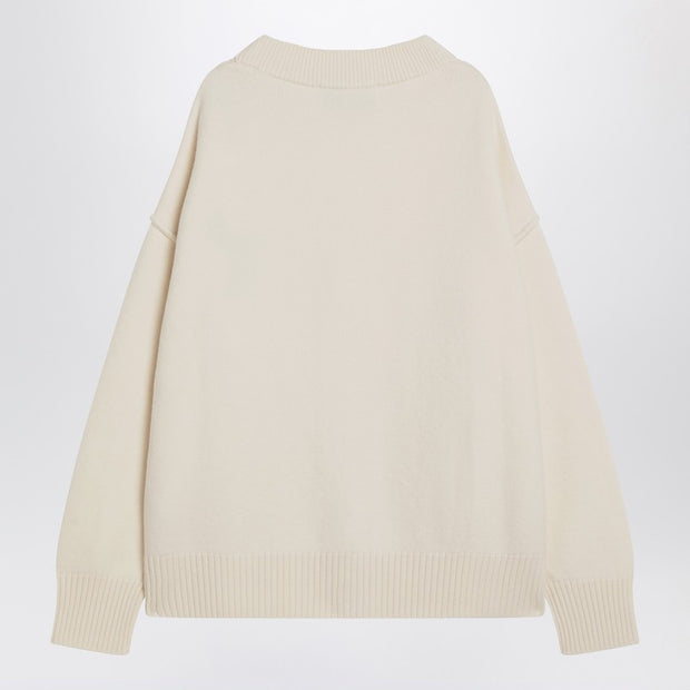 Ami Paris Ami De Coeur White Wool Cardigan
