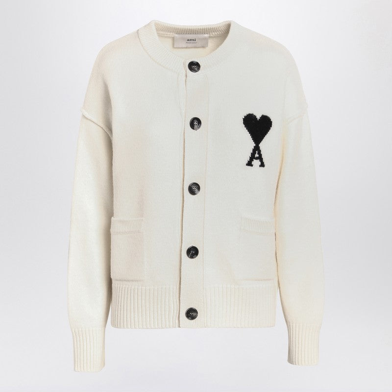Ami Paris White Wool Cardigan Ami De Coeur