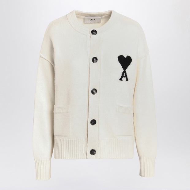 Ami Paris White Wool Cardigan Ami De Coeur
