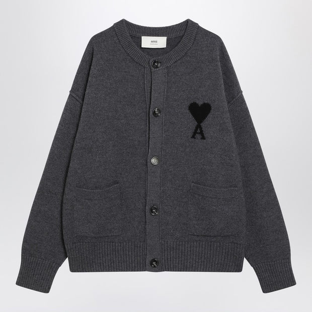 Ami Paris Grey Ami De Coeur Cardigan