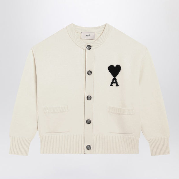 Ami Paris White Ami De Coeur Cardigan
