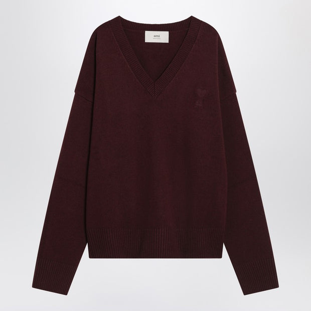 Ami Paris Cherry-coloured Wool And Cashmere Sweater Ami De Coeur