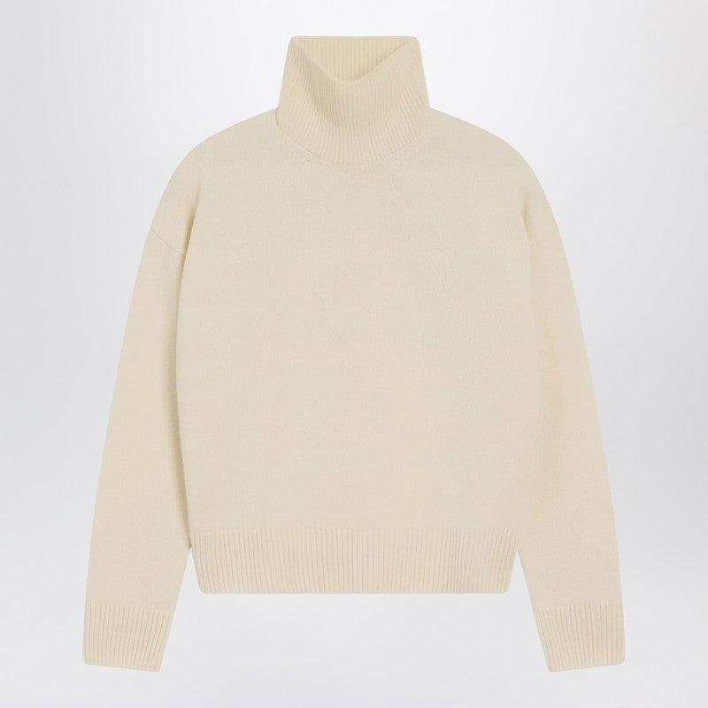 Ami Paris Ivory Ami De Coeur Turtleneck Sweater
