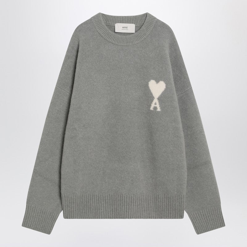 Ami Paris Grey Wool Blend Sweater Ami De Coeur