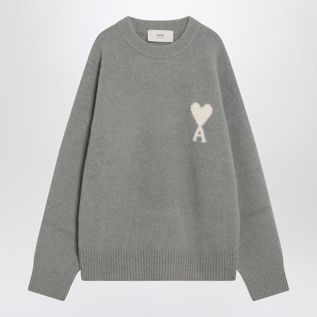 Ami Paris Grey Wool Blend Sweater Ami De Coeur