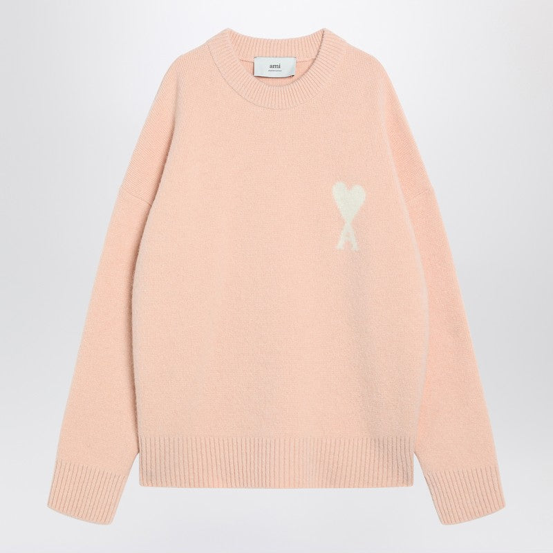 Ami Paris Powder Pink Wool Blend Sweater Ami De Coeur