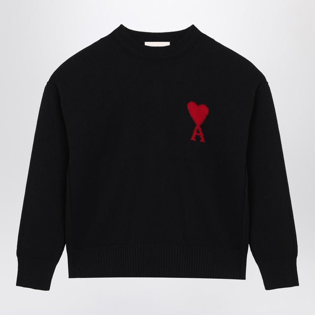 Ami Paris Black Wool Sweater Ami De Coeur