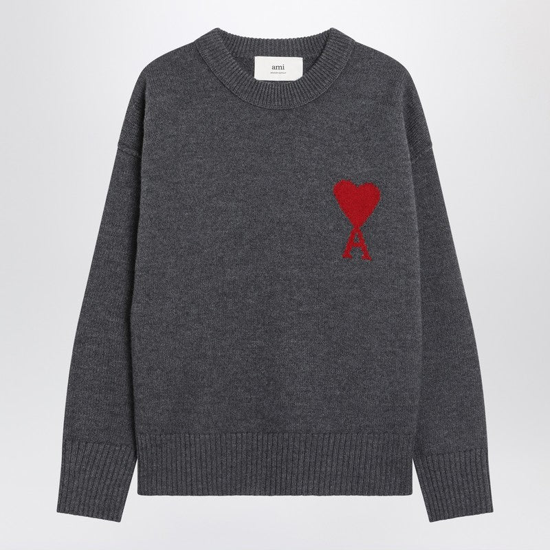 Ami Paris Grey Ami De Coeur Wool Sweater