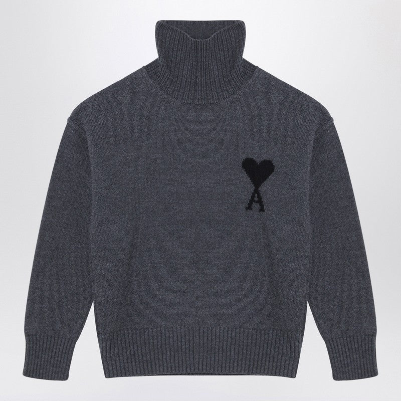 Ami Paris Turtleneck Sweater Ami De Coeur Grey