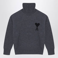 Ami Paris Turtleneck Sweater Ami De Coeur Grey