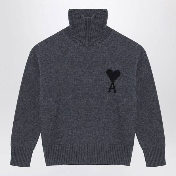 Ami Paris Turtleneck Sweater Ami De Coeur Grey