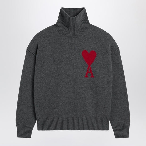Ami Paris Turtleneck Sweater Ami De Coeur Grey