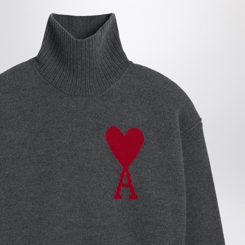 Ami Paris Turtleneck Sweater Ami De Coeur Grey