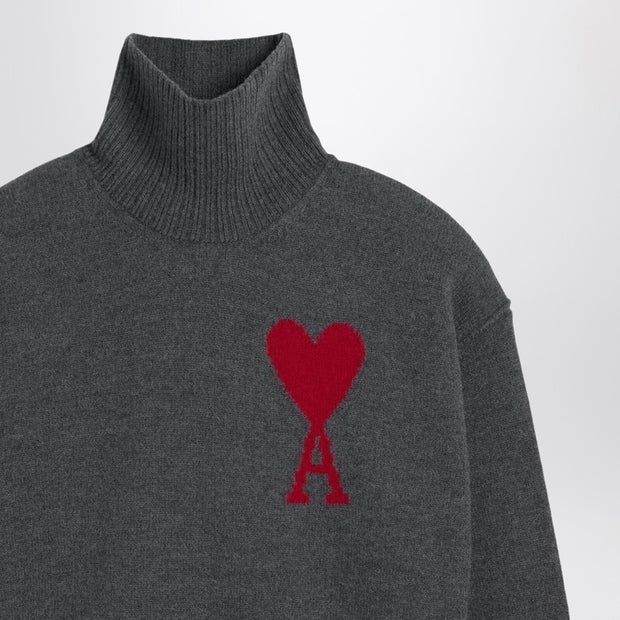 Ami Paris Turtleneck Sweater Ami De Coeur Grey