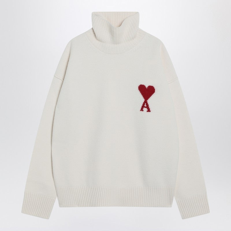 Ami Paris White Ami De Coeur Turtleneck Sweater