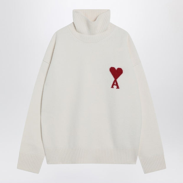 Ami Paris White Ami De Coeur Turtleneck Sweater