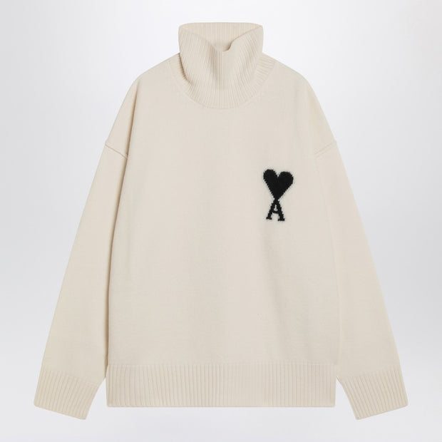 Ami Paris Turtleneck Sweater Ami De Coeur White