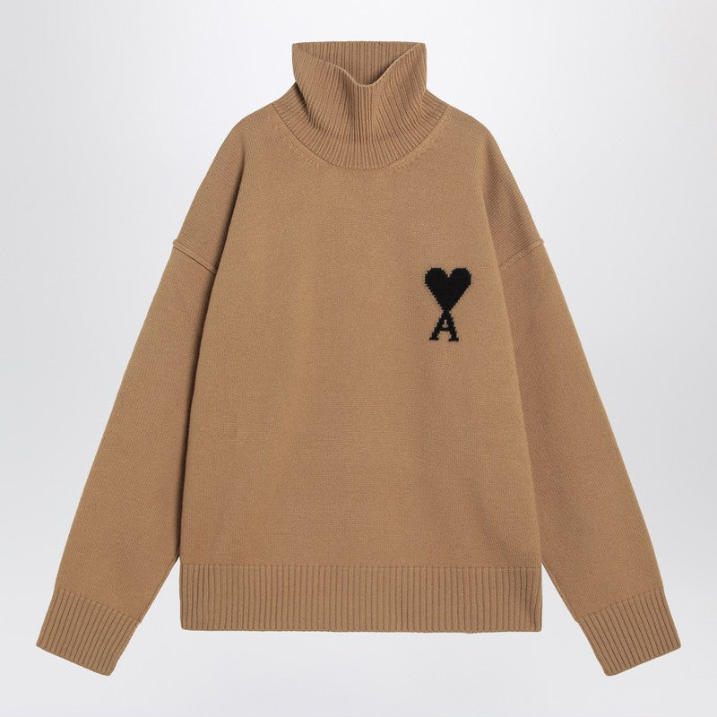 Ami Paris Camel Ami De Coeur Turtleneck Sweater