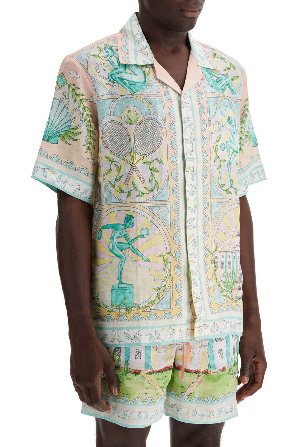 Casablanca Art Deco Short-Sleeved Linen Shirt