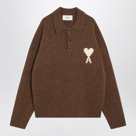Ami Paris Ami De Coeur Polo Sweater In Hazelnut Color