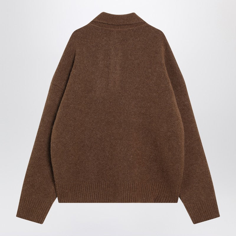 Ami Paris Ami De Coeur Polo Sweater In Hazelnut Color