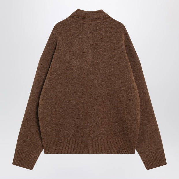 Ami Paris Ami De Coeur Polo Sweater In Hazelnut Color