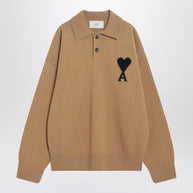 Ami Paris Camel-coloured Ami De Coeur Polo Sweater