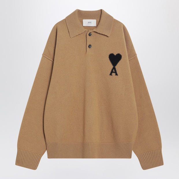 Ami Paris Camel-coloured Ami De Coeur Polo Sweater