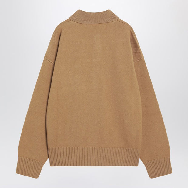 Ami Paris Camel-coloured Ami De Coeur Polo Sweater