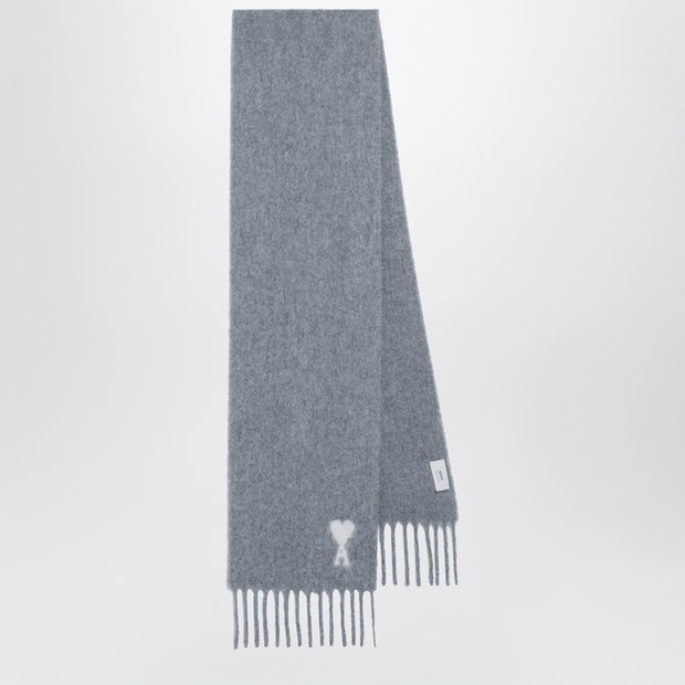 Ami Paris Grey Ami De Coeur Scarf