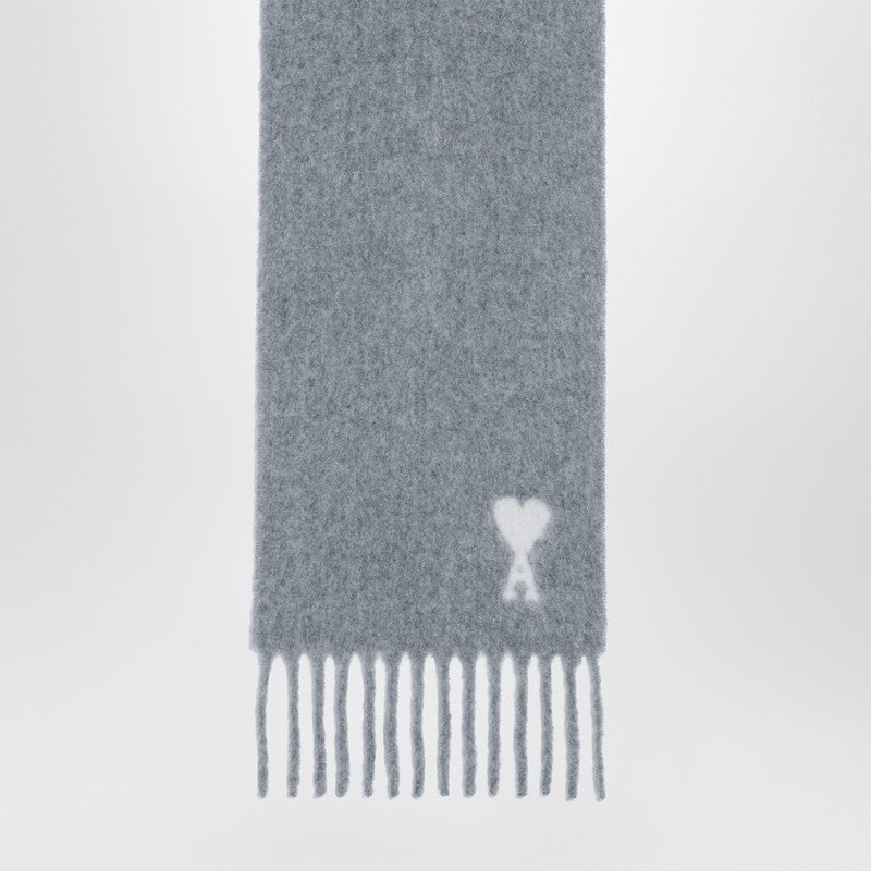 Ami Paris Grey Ami De Coeur Scarf