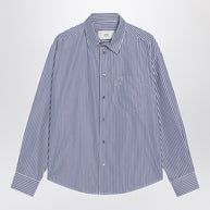 Ami Paris Ami De Coeur Striped Shirt In White And Blue