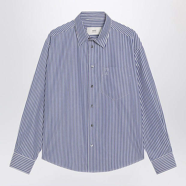 Ami Paris Ami De Coeur Striped Shirt In White And Blue