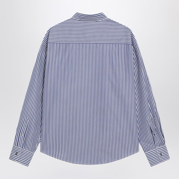 Ami Paris Ami De Coeur Striped Shirt In White And Blue