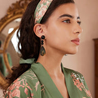Ulivary Green Charmeuse Floral Painting Square Scarf